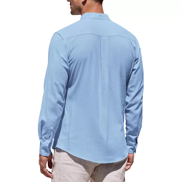 COOFANDY Men's Linen Shirts Long Sleeve Banded Collar Casual Button Down Shirts