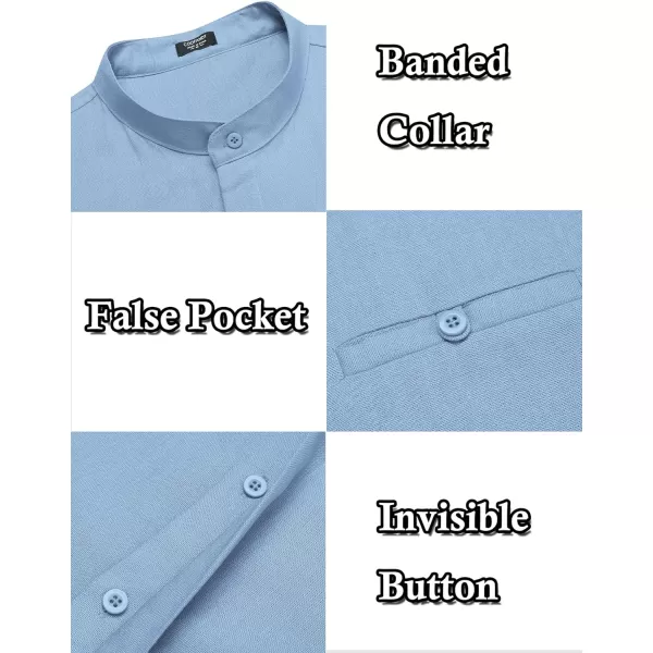 COOFANDY Men's Linen Shirts Long Sleeve Banded Collar Casual Button Down Shirts