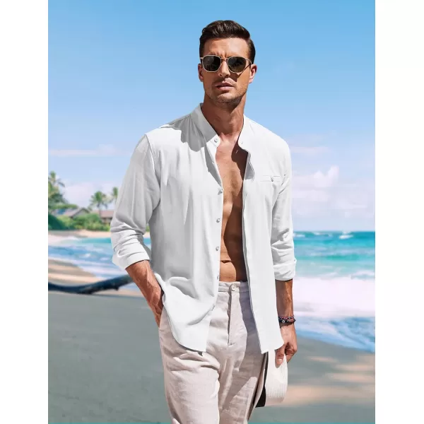 COOFANDY Men's Linen Shirts Long Sleeve Banded Collar Casual Button Down Shirts