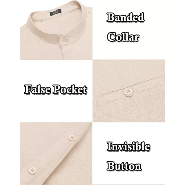 COOFANDY Men's Linen Shirts Long Sleeve Banded Collar Casual Button Down Shirts