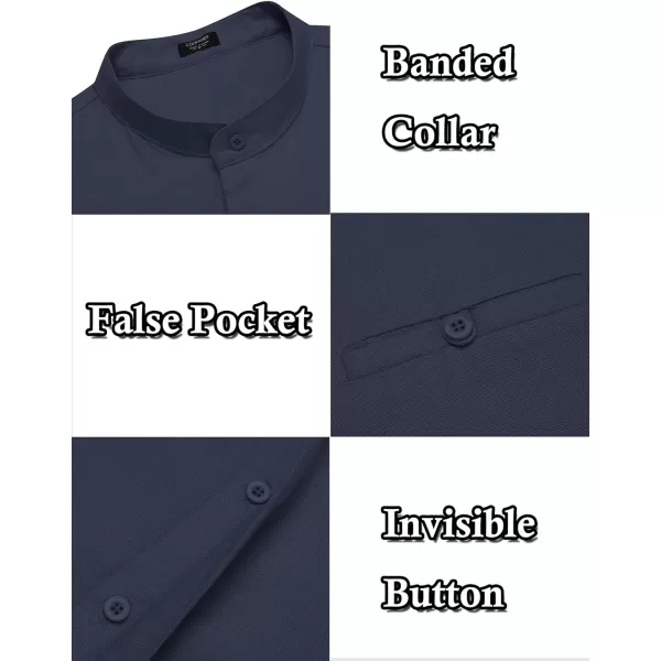 COOFANDY Men's Linen Shirts Long Sleeve Banded Collar Casual Button Down Shirts