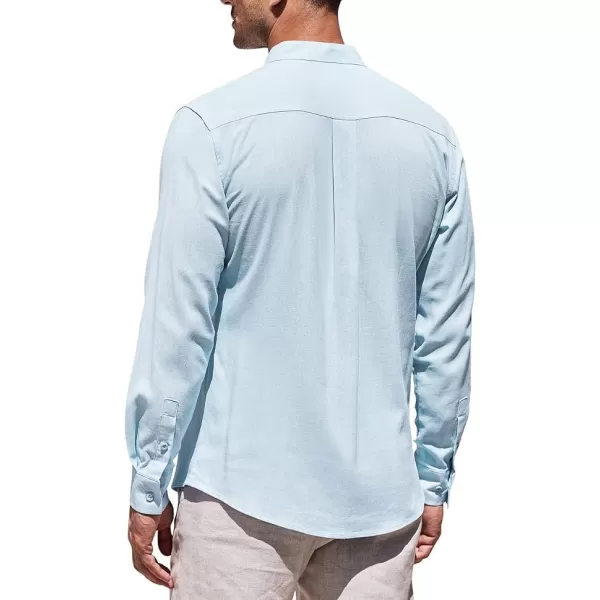 COOFANDY Men's Linen Shirts Long Sleeve Banded Collar Casual Button Down Shirts