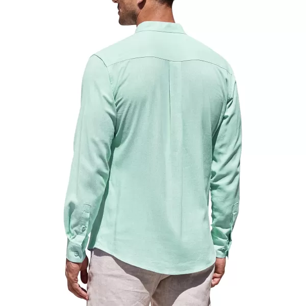 COOFANDY Men's Linen Shirts Long Sleeve Banded Collar Casual Button Down Shirts