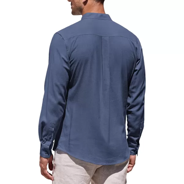 COOFANDY Men's Linen Shirts Long Sleeve Banded Collar Casual Button Down Shirts