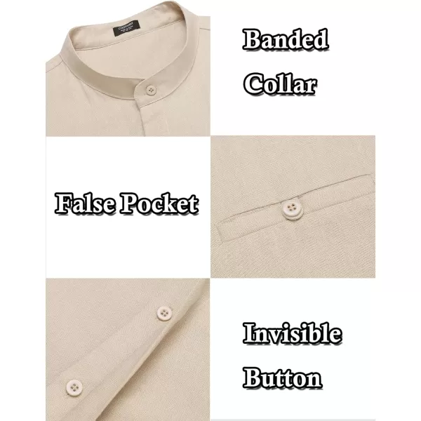 COOFANDY Men's Linen Shirts Long Sleeve Banded Collar Casual Button Down Shirts