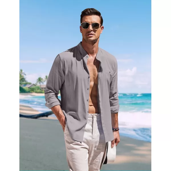 COOFANDY Men's Linen Shirts Long Sleeve Banded Collar Casual Button Down Shirts