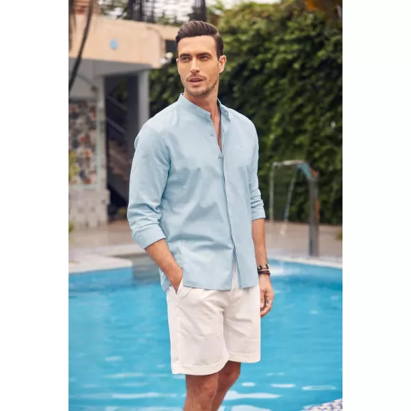COOFANDY Men's Linen Shirts Long Sleeve Banded Collar Casual Button Down Shirts