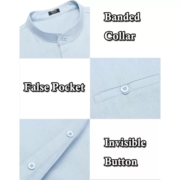 COOFANDY Men's Linen Shirts Long Sleeve Banded Collar Casual Button Down Shirts
