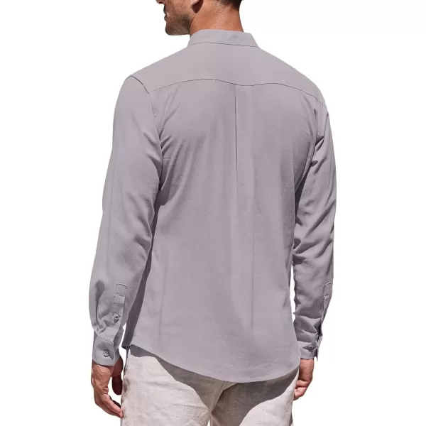 COOFANDY Men's Linen Shirts Long Sleeve Banded Collar Casual Button Down Shirts