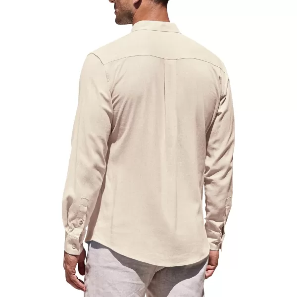 COOFANDY Men's Linen Shirts Long Sleeve Banded Collar Casual Button Down Shirts