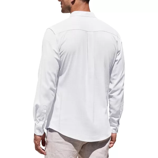 COOFANDY Men's Linen Shirts Long Sleeve Banded Collar Casual Button Down Shirts