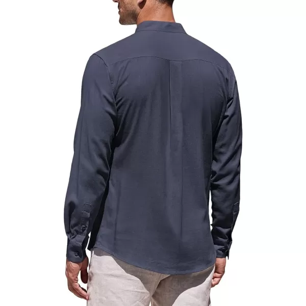 COOFANDY Men's Linen Shirts Long Sleeve Banded Collar Casual Button Down Shirts