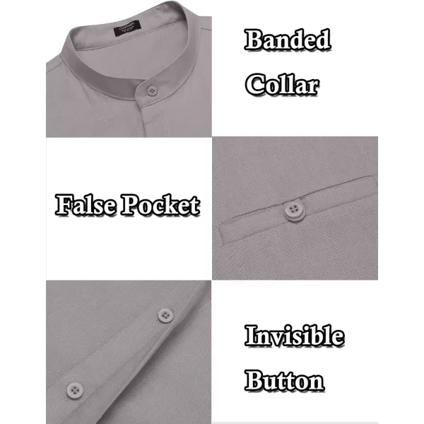 COOFANDY Men's Linen Shirts Long Sleeve Banded Collar Casual Button Down Shirts