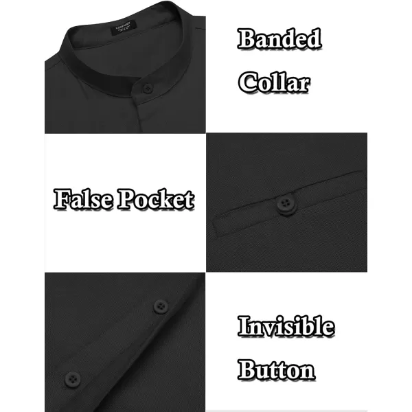 COOFANDY Men's Linen Shirts Long Sleeve Banded Collar Casual Button Down Shirts
