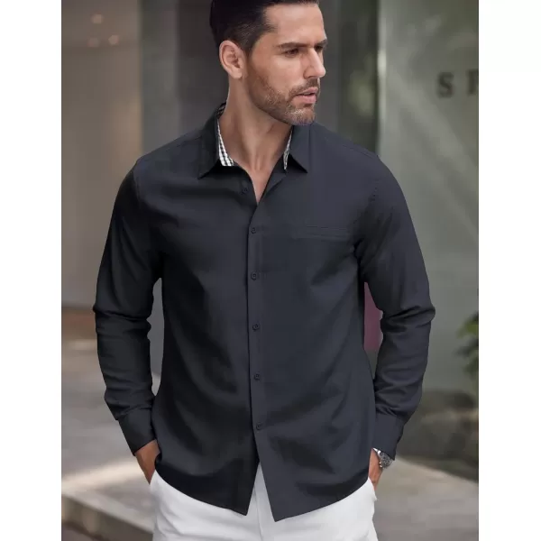 COOFANDY Mens Linen Textured Shirt Long Sleeve Button Down Shirt Casual Oxford Dress Shirt
