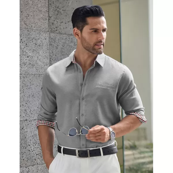 COOFANDY Mens Linen Textured Shirt Long Sleeve Button Down Shirt Casual Oxford Dress Shirt