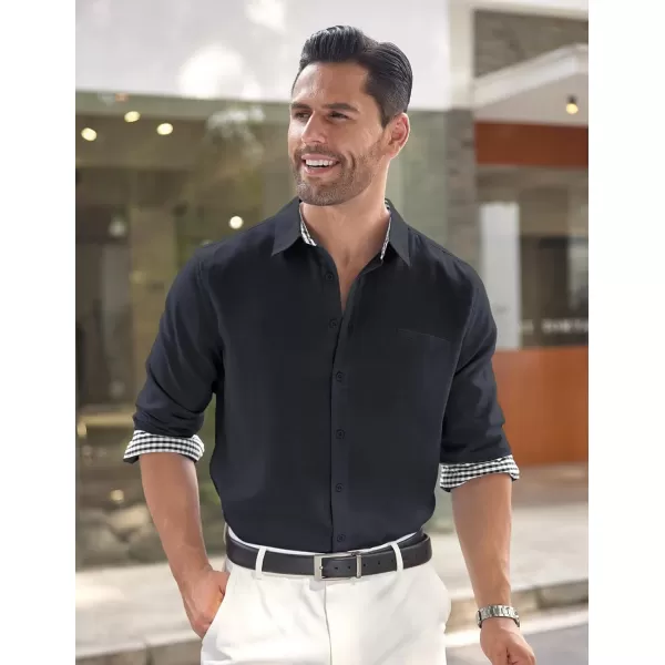 COOFANDY Mens Linen Textured Shirt Long Sleeve Button Down Shirt Casual Oxford Dress Shirt