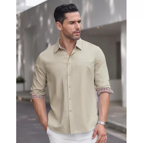 COOFANDY Mens Linen Textured Shirt Long Sleeve Button Down Shirt Casual Oxford Dress Shirt