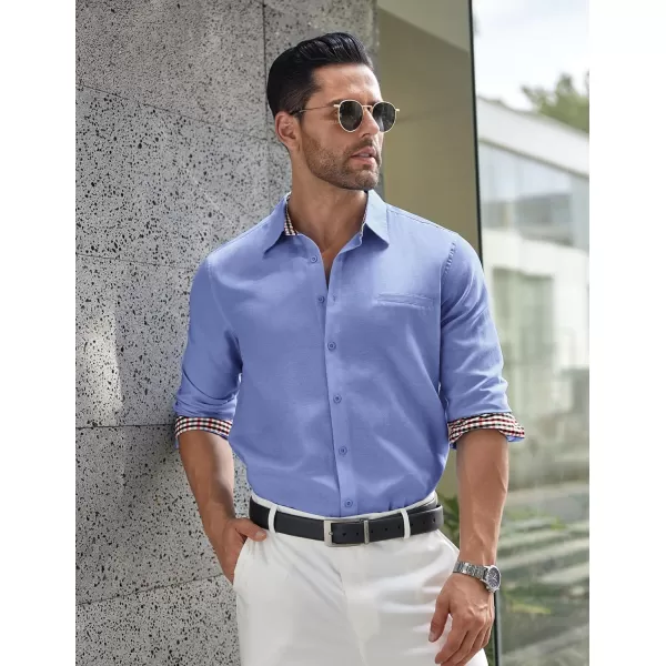 COOFANDY Mens Linen Textured Shirt Long Sleeve Button Down Shirt Casual Oxford Dress Shirt