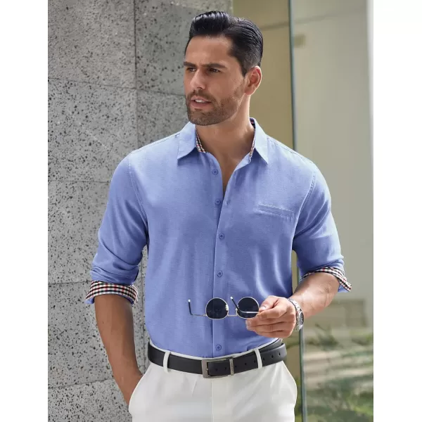 COOFANDY Mens Linen Textured Shirt Long Sleeve Button Down Shirt Casual Oxford Dress Shirt