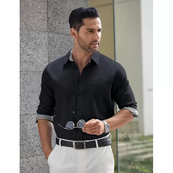COOFANDY Mens Linen Textured Shirt Long Sleeve Button Down Shirt Casual Oxford Dress Shirt