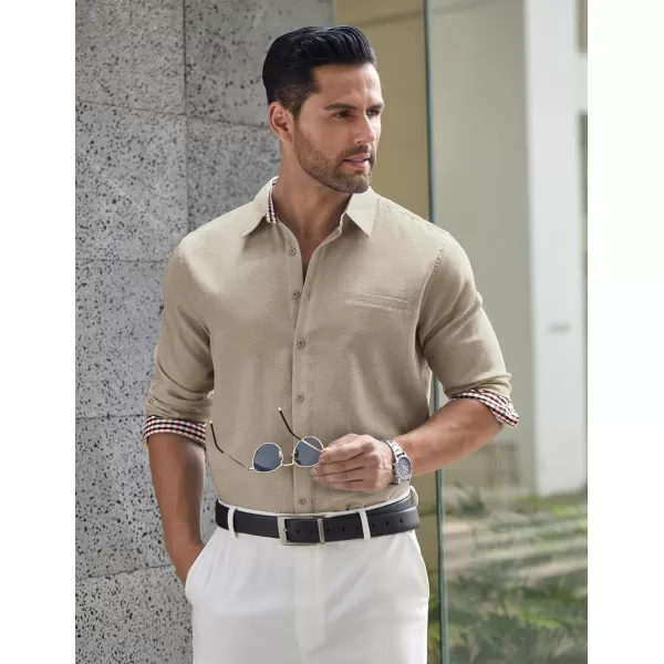 COOFANDY Mens Linen Textured Shirt Long Sleeve Button Down Shirt Casual Oxford Dress Shirt