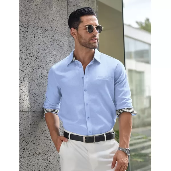 COOFANDY Mens Linen Textured Shirt Long Sleeve Button Down Shirt Casual Oxford Dress Shirt