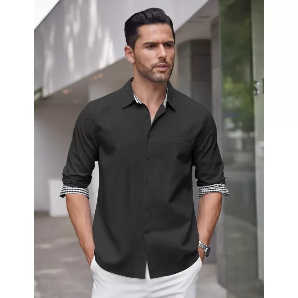 COOFANDY Mens Linen Textured Shirt Long Sleeve Button Down Shirt Casual Oxford Dress Shirt
