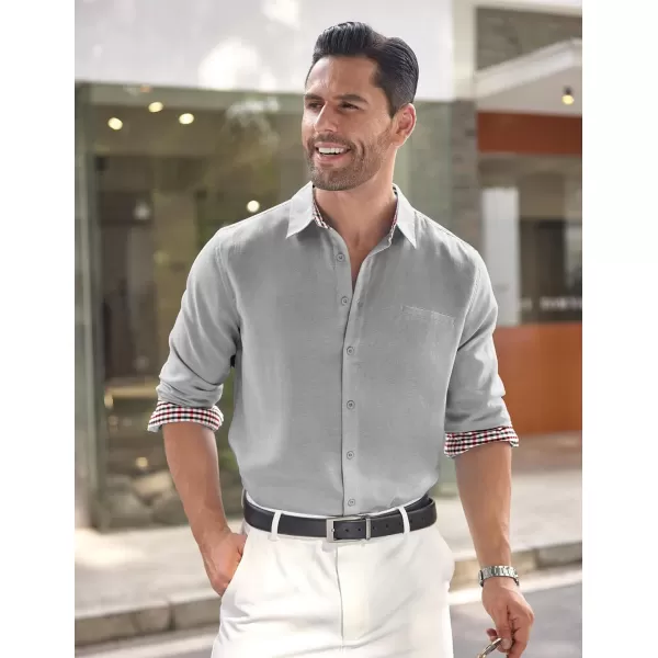 COOFANDY Mens Linen Textured Shirt Long Sleeve Button Down Shirt Casual Oxford Dress Shirt