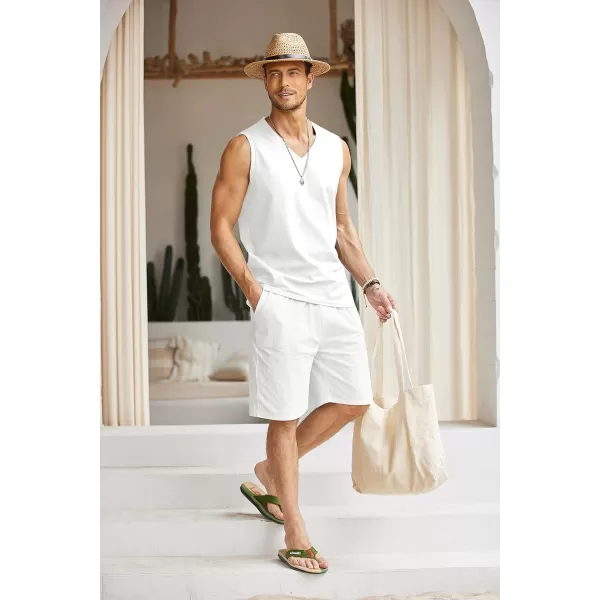 COOFANDY Men's Linen V Neck Tank Top Sleeveless Beach Summer Casual Shirt Tops
