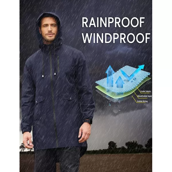 COOFANDY Men's Long Raincoat Ligtweight Rain Jacket Waterproof Outdoor Jackets with Hood