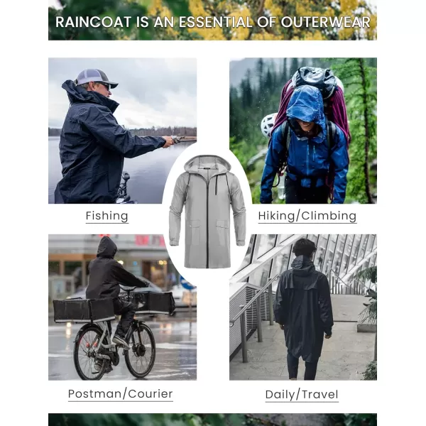 COOFANDY Men's Long Raincoat Ligtweight Rain Jacket Waterproof Outdoor Jackets with Hood
