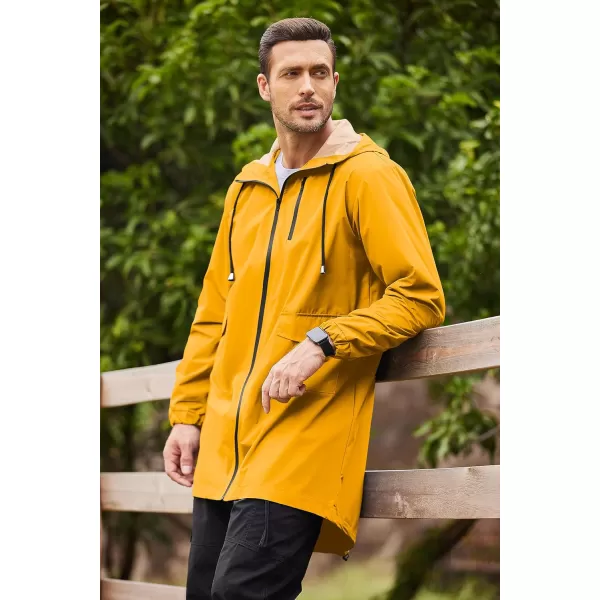 COOFANDY Men's Long Raincoat Ligtweight Rain Jacket Waterproof Outdoor Jackets with Hood