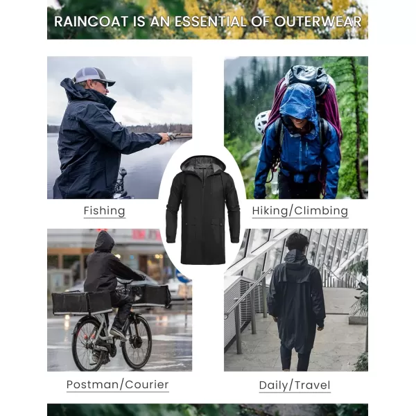COOFANDY Men's Long Raincoat Ligtweight Rain Jacket Waterproof Outdoor Jackets with Hood