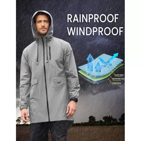 COOFANDY Men's Long Raincoat Ligtweight Rain Jacket Waterproof Outdoor Jackets with Hood