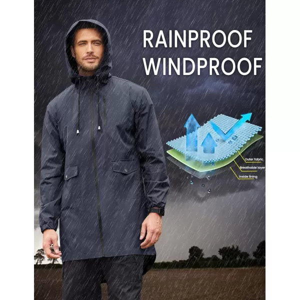 COOFANDY Men's Long Raincoat Ligtweight Rain Jacket Waterproof Outdoor Jackets with Hood