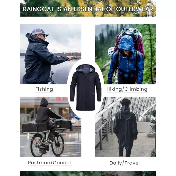 COOFANDY Men's Long Raincoat Ligtweight Rain Jacket Waterproof Outdoor Jackets with Hood