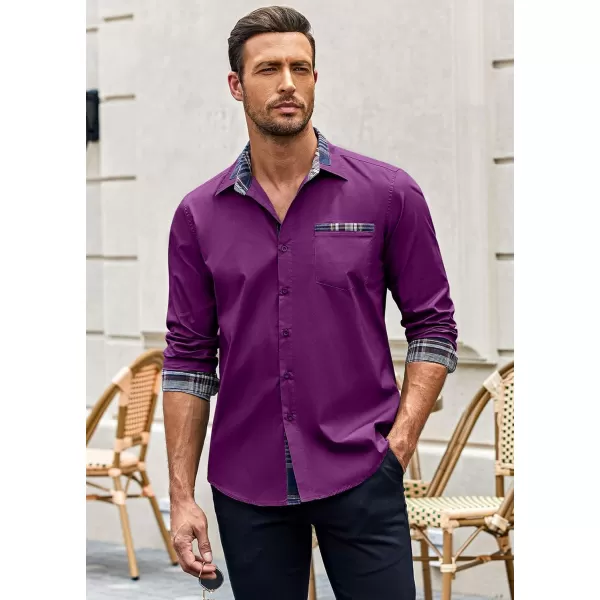 COOFANDY Men's Long Sleeve Dress Shirt Plaid Collar Casual Button Down Shirts
