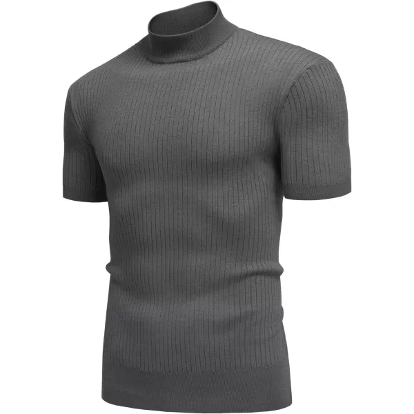 COOFANDY Men's Mock Turtleneck Sweater Short Sleeve Casual Basic Pullover Sweater Ribbed Knit Pullover Solid Tee