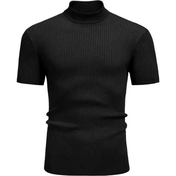COOFANDY Men's Mock Turtleneck Sweater Short Sleeve Casual Basic Pullover Sweater Ribbed Knit Pullover Solid Tee
