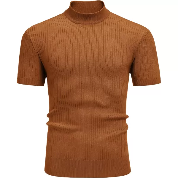 COOFANDY Men's Mock Turtleneck Sweater Short Sleeve Casual Basic Pullover Sweater Ribbed Knit Pullover Solid Tee