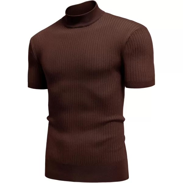 COOFANDY Men's Mock Turtleneck Sweater Short Sleeve Casual Basic Pullover Sweater Ribbed Knit Pullover Solid Tee