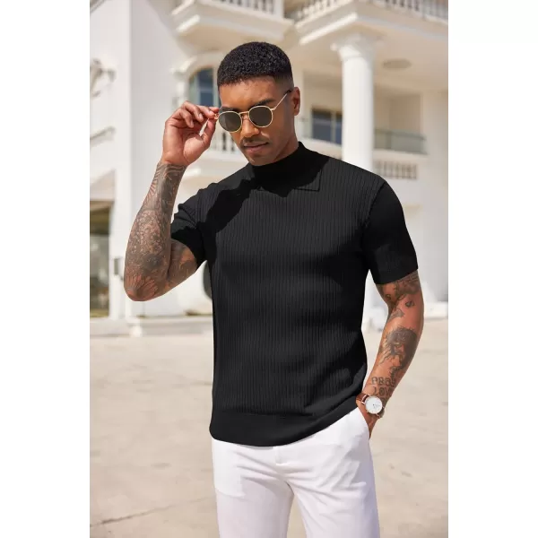 COOFANDY Men's Mock Turtleneck Sweater Short Sleeve Casual Basic Pullover Sweater Ribbed Knit Pullover Solid Tee