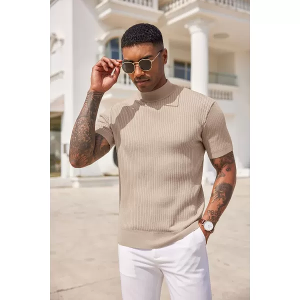 COOFANDY Men's Mock Turtleneck Sweater Short Sleeve Casual Basic Pullover Sweater Ribbed Knit Pullover Solid Tee
