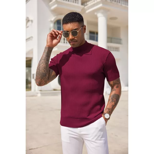 COOFANDY Men's Mock Turtleneck Sweater Short Sleeve Casual Basic Pullover Sweater Ribbed Knit Pullover Solid Tee