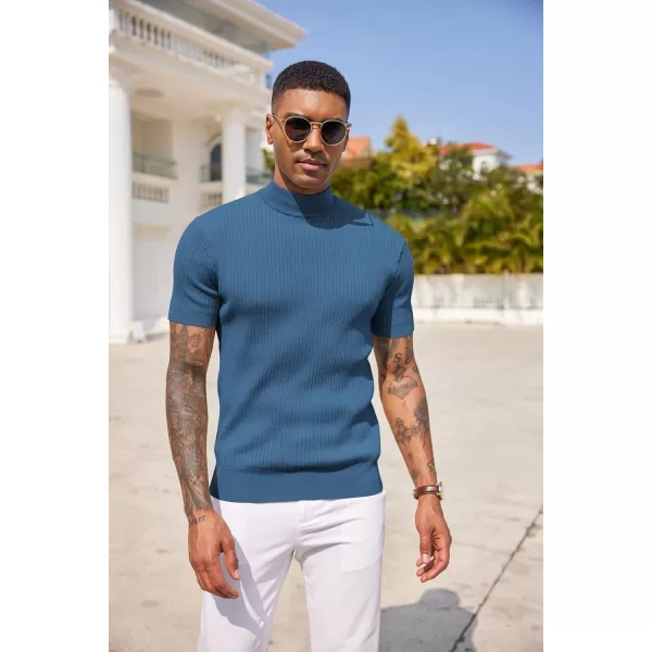 COOFANDY Men's Mock Turtleneck Sweater Short Sleeve Casual Basic Pullover Sweater Ribbed Knit Pullover Solid Tee