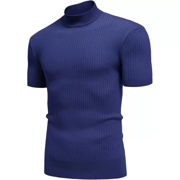 COOFANDY Men's Mock Turtleneck Sweater Short Sleeve Casual Basic Pullover Sweater Ribbed Knit Pullover Solid Tee