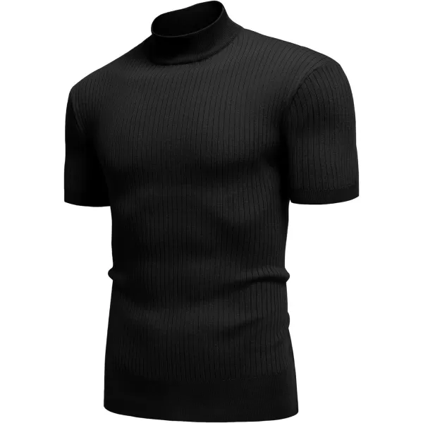 COOFANDY Men's Mock Turtleneck Sweater Short Sleeve Casual Basic Pullover Sweater Ribbed Knit Pullover Solid Tee