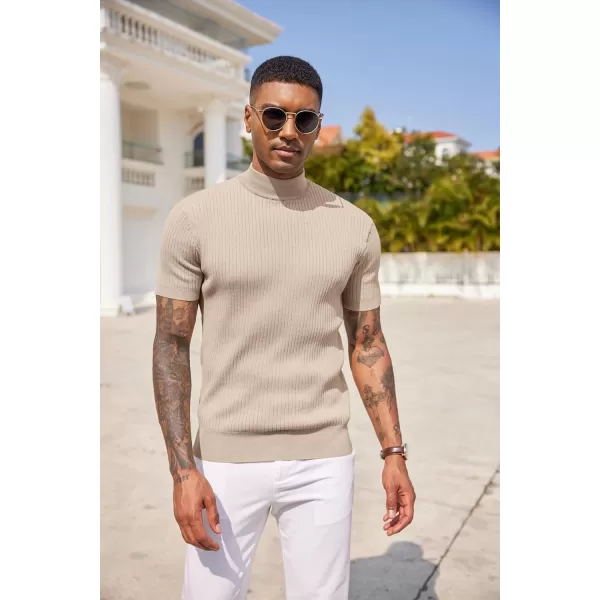 COOFANDY Men's Mock Turtleneck Sweater Short Sleeve Casual Basic Pullover Sweater Ribbed Knit Pullover Solid Tee