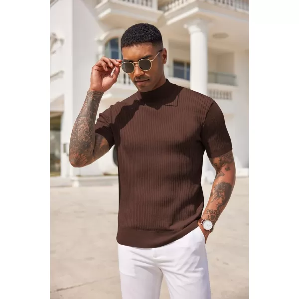 COOFANDY Men's Mock Turtleneck Sweater Short Sleeve Casual Basic Pullover Sweater Ribbed Knit Pullover Solid Tee